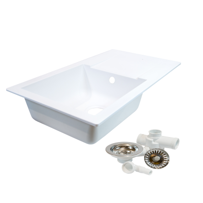 White Resin Single Kitchen Sink 780mm x 435mm Granite Finish