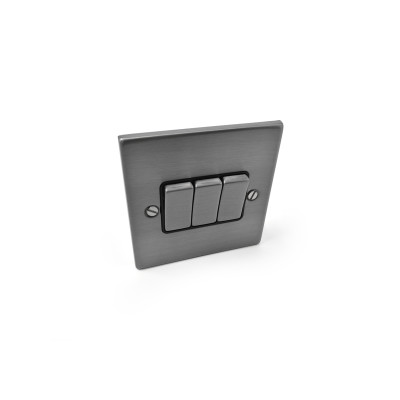 3 Gang 2 Way Light Switch Brushed Stainless Steel