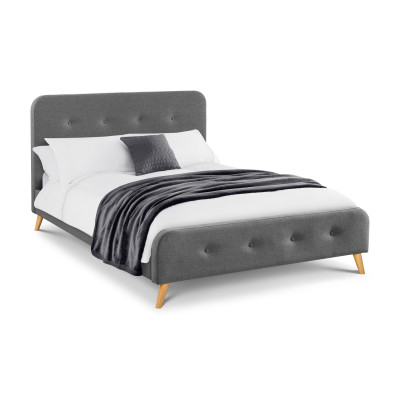 Astrid Curved Retro Fabric Bed 135cm Double Mid-Grey with Oak Legs