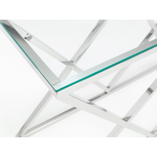 Biarritz 'X' Frame Console Table Glass Top & Chrome Legs