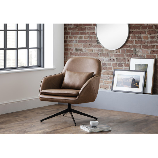 Bowery Swivel Chair Brown Faux Leather & Black Base