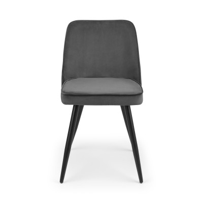 Burgess Dining Chair Grey Velvet Fabric Black Metal Legs