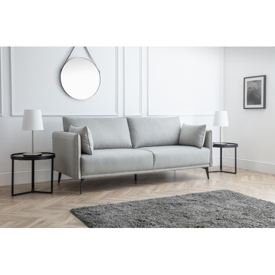 Rohe 3 Seater Sofa Platinum Wool Effect with Black Metal Legs
