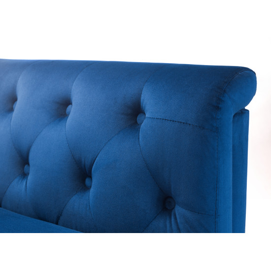 Sandringham 2 Seater Sofa Blue Velvet with Black Legs