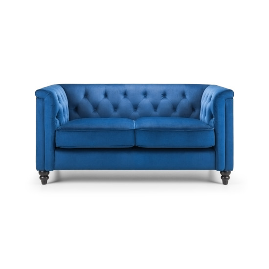 Sandringham 2 Seater Sofa Blue Velvet with Black Legs