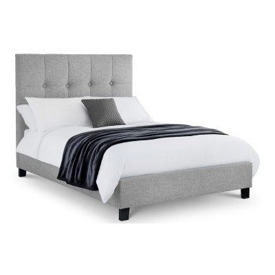 Sorrento High Headboard Bed 135cm Double Light Grey Linen