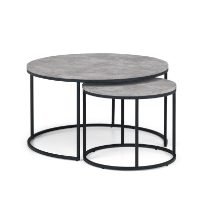 Staten Round Nesting Coffee Table Concrete Effect on Black Frame