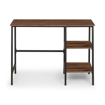 Tribeca Desk with Shelves Walnut Effect Tops on Black Frame