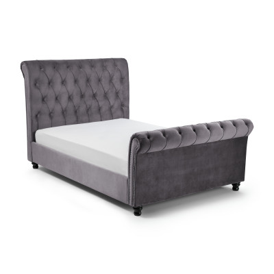 Valentino Bed 135cm Double Grey Velvet Fabric