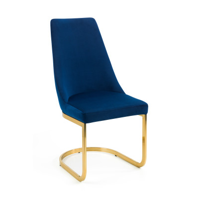 Vittoria Cantilever Dining Chair Blue Velvet on Gold Effect Base