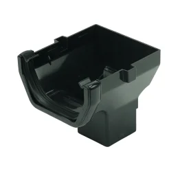 Square Line Gutter 114mm Stopend Outlet - Black