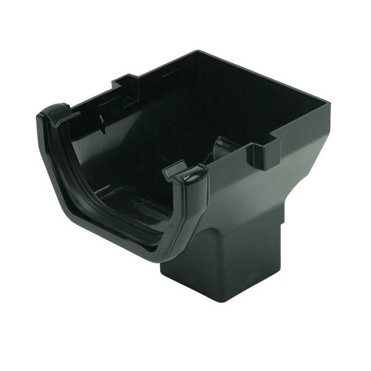 Square Line Gutter 114mm Stopend Outlet - Black