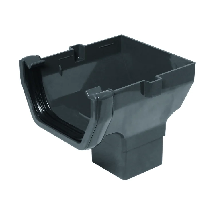 Square Line Gutter 114mm Stopend Outlet - Anthracite Grey